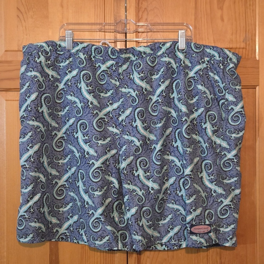 Vineyard Vines Chappy Swim Shorts Trunks 2XL Preppy Lizard Iguana Blur & Green